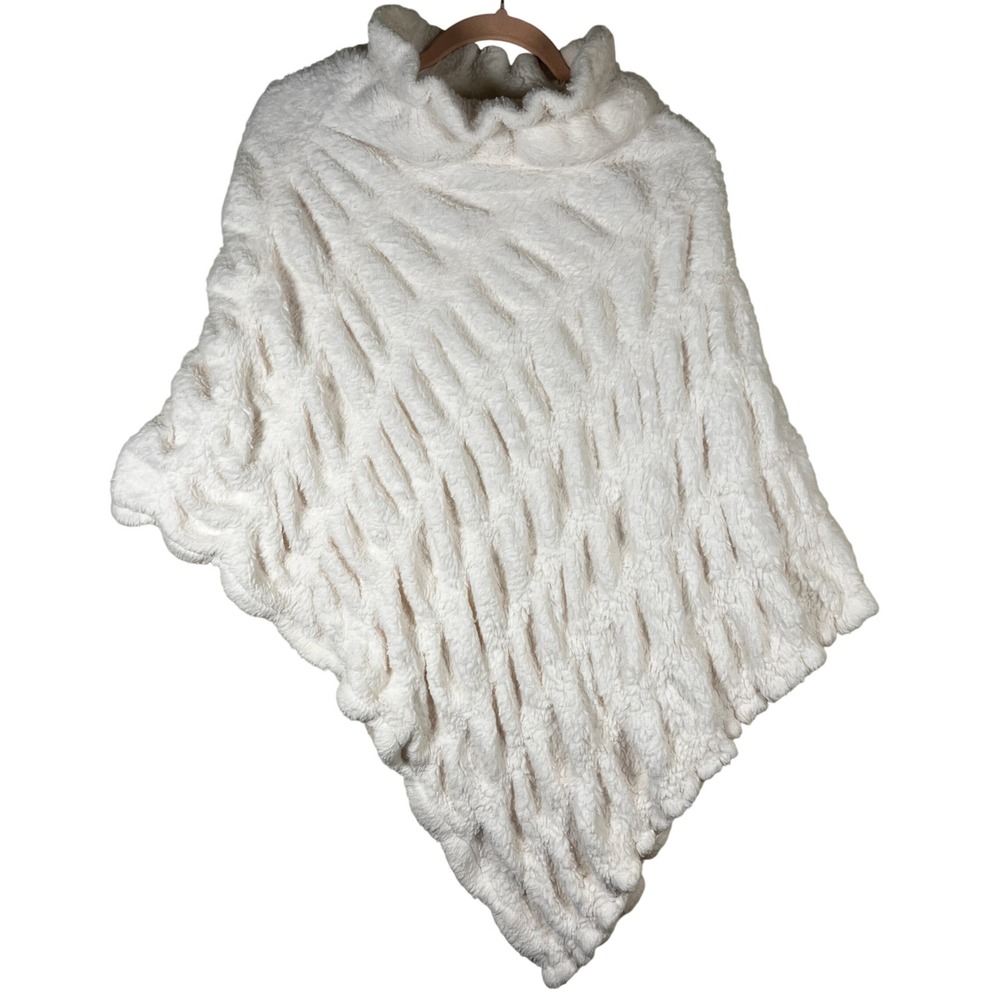 Le Moda Cream Faux Fur Textured Funnel Neck Poncho OS Cozy Mob Wife Soft Girl